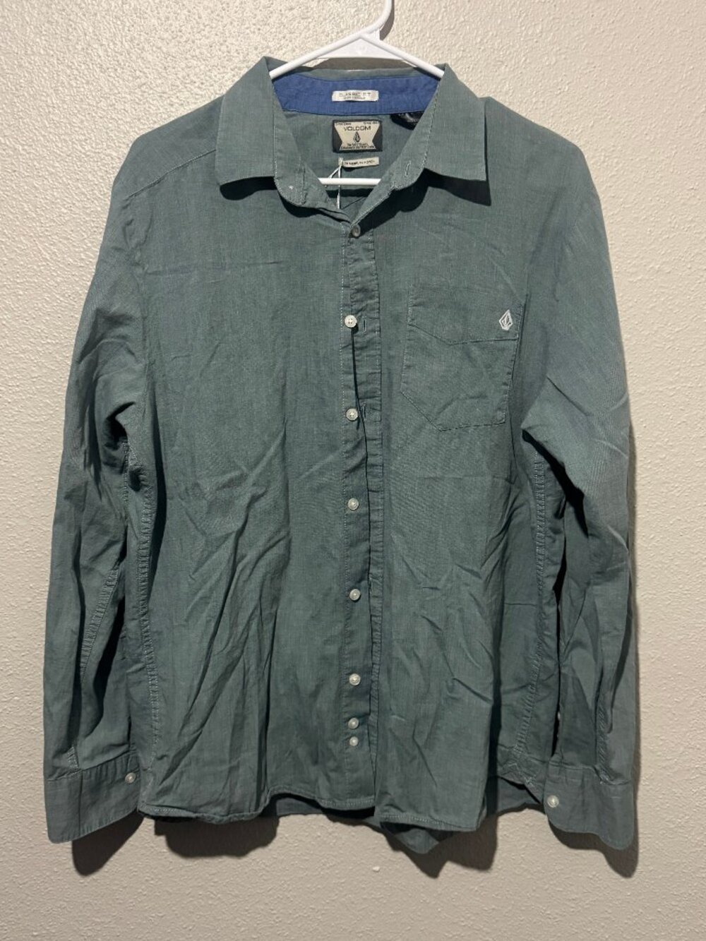 Volcom Classic Fit Men’s Long Sleeve Button-Up Shirt Sage Green Size Medium